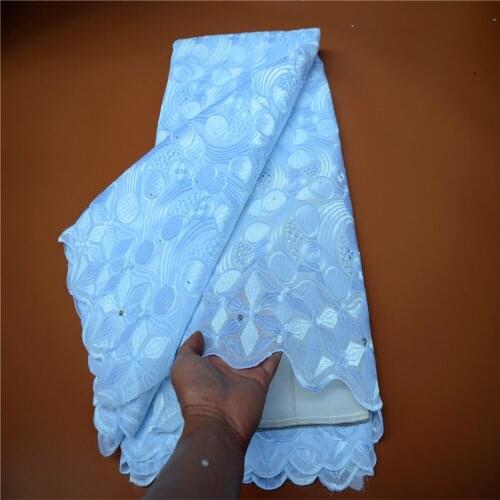 High Quality Fabric Swiss Voile Lace Embroidered With Leaves Rhinestones Laces Fabrics Pure Cotton Laces For Dress CLP-713 (1)