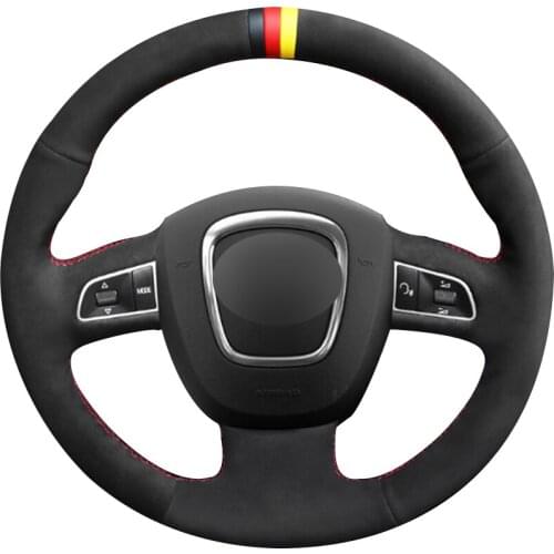 Black Suede Car Steering Wheel Cover for Audi A3 (8P) 2008-2013 A4 (B8) 2008-2010 A5 2008-2010 A6 (C6) 2007-2011