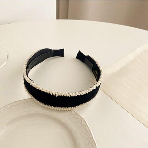 Lady Women Girl Beaded Canvas Wide Headband Hair Band Headwear Hairbands Boutique Hair Hoops For Jewelry Tiara Hair Accessories