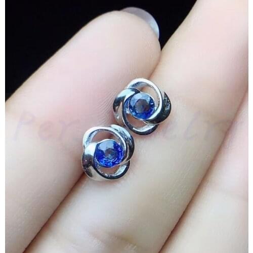 Real blue sapphire stud earring Free shipping Natural origin sapphire 925 sterling silver 0.35ct*2pcs gemstone #BR18102205