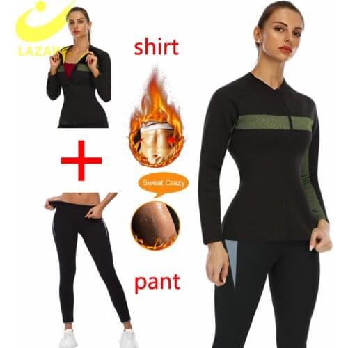 LAZAWG Women Slimming Sweat Shirt Neoprene Leggings Trimmer Pants Body Shaper Sauna Suits Weight Loss Belly Cinchers Corset Tops