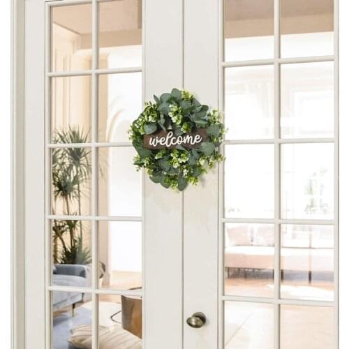 Welcome Sign with Garland Door Decoration Wooden Hanging Sign with Artificial Eucalyptus Farmhouse Porch Decoration
