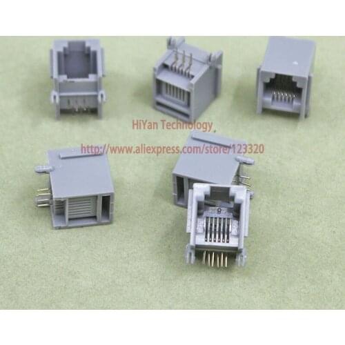100pcs/lot) RJ11 6P6C Modular Jack Network Socket 6 Pin 90 Degree Curved Needle Welded Type With Side