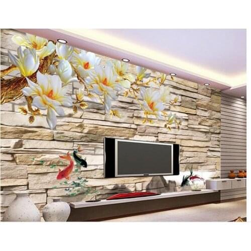 3d wallpaper for room Stone wall orchid background wall 3d customized wallpaper mural 3d wallpaper