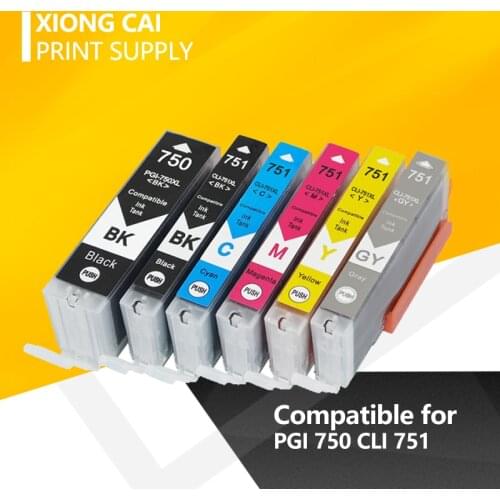 6pcs PGI 750 CLI 751 for Canon MG6370 MG7170 MG7570 IP8770 MG6770 MG6670 Printer compatible ink Cartridge PGI-750 CLI-751 PGI750