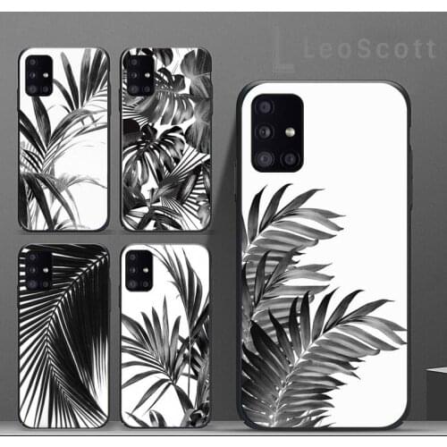 Black white palm leaves palm trees Phone Case For Samsung A32 A51 A52 A71 A50 A12 A21S S10 S20 S21 Plus Fe Ultra