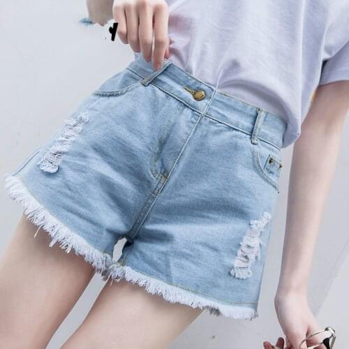 Black Ripped Denim Shorts For Women Plus Size Blue Distressed High Waisted tassel shorts Casual Womens Summer Shorts Jeans