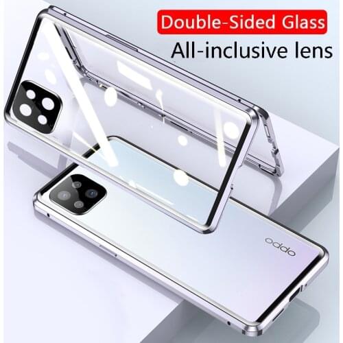Double-Sided Full All-Inclusive Lens Magnetic Phone Case For OPPO A9 A5 A94 A92 A74 A73 A72 A54 A52 A53 A31 A15 Tempered Glass