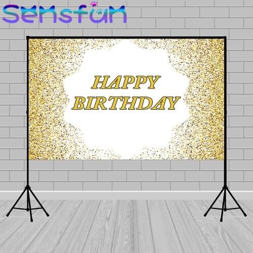 Photography Background Custom Happy Birthday Photocall Banner White and Glitter Gold Bokeh Backdrop for Photo Studio Vinyl