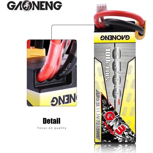 Gaoneng 3S 6500mAh 11.1V 100C Plus Hardcase LiPo Battery pack with XT60 XT90 T Plug for RC Car four drive RC Car boat