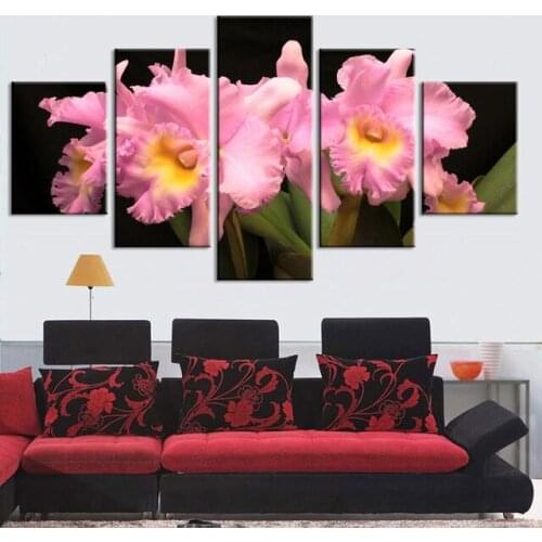 Canvas Paintings Orchids Pink Blue Flowers Multiple Wall Art Framework Home Decor 5 Pieces Print Decorative Picture Living Room