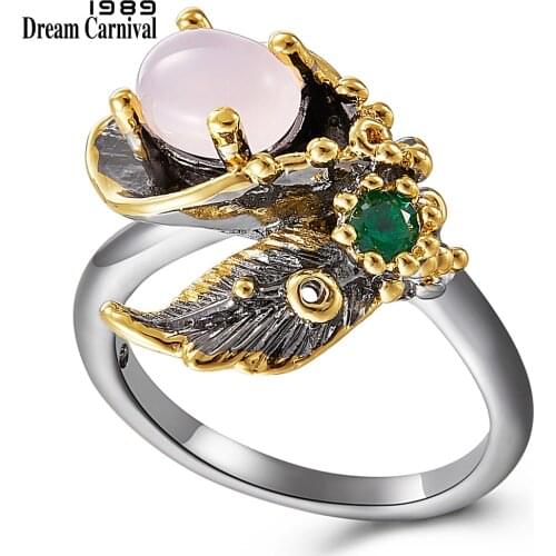 DreamCarnival Fashion Pink Flower Blossom Finger Ring for Women #7 8 9 Size Jewelry Black Gold Coating Engagement Rings WA11665