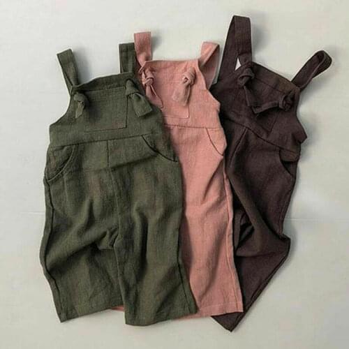 Kid Baby Girl Boy Bib Pants Romper Overalls Linen Outfit Clothes Set