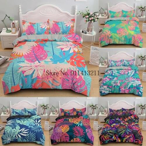 3D Colorful printing Duvet Cover Set with Pillow Shams Green Tropical Plants Leaves Soft Bedding set US/AU/EU/UK size Bedclothes