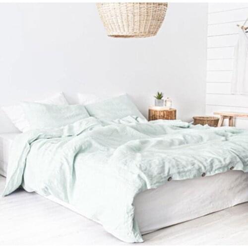 French Solid Color 100% Pure Linen Duvet Cover Set Nature Flax Fabric Bedding Set For Sensitive Skin People And Hot Sleepers