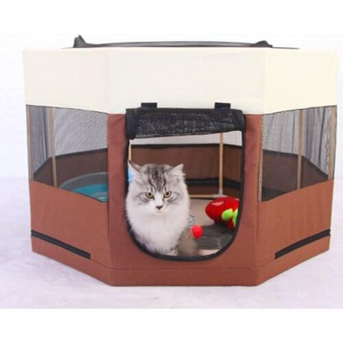 Solid Wood Bracket Octagonal Pet Fence Oxford Cloth Waterproof Delivery Room Pets Kennel Bed Dog Scratch-resistant Supplies Cat