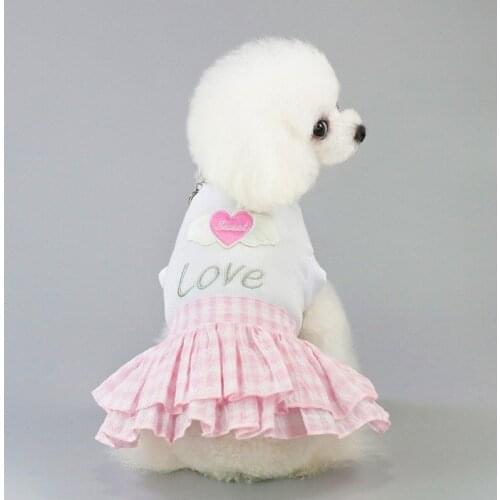 Summer Pet Clothing Pet Skirt Dog Clothing Spring/Summer Heart Pet Clothes Plaid Dog Dress Pink Blue Love Dog Clothes Girl