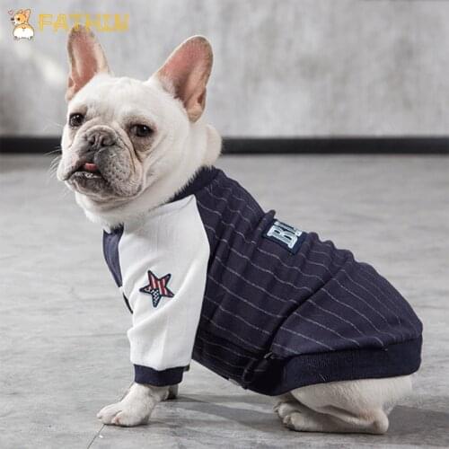 FATHIN 100% Cotton Dog Clothes Coat Jacket Baseball Clothing for Pet Small Large Dog French Bulldog Costume S-XXXL