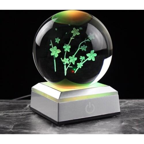 Fashion Japan Sakura Crystal Ball 3D Laser Engraved Oriental Cherry Glass Decorative Ball Sphere Romantic Wedding Gifts