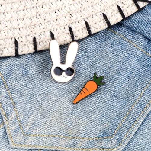Cartoon Animal Brooches Pins Cool Sunglass Rabbit Enamel Pin Cute Carrot Badge Bag Shirt Lapel Buckle Jewelry For Friends Kids