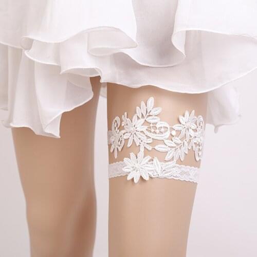 Wedding Garters White Lace Embroidery Flower Sexy Garters 2pcs set for Women/Bride New Thigh Ring Bridal Leg Garter