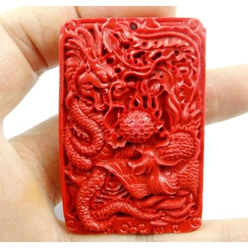 Natural stone Quartz crystal Chinese Red Organic Cinnabar Dragon Phoenix pendant for diy jewelry making necklace Accessories