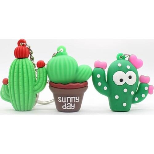New Silicone Potted Cactus Keychain Women Men Girl Lovely Car Key Chain Creative Cute Keyring Backpack Bag Pendant Key Ring Gift