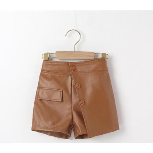 2021 New Arrival Girls Boys PU Leather Shorts Autumn Fashion Cotton Kids Shorts 2-7 Years XY996