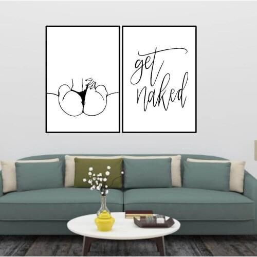 Nude Bathroom Wall Decor Canvas Painting Get Naked Quote Line Canvas Art Poster Female body Drawing Canvas Picture Fashion Art