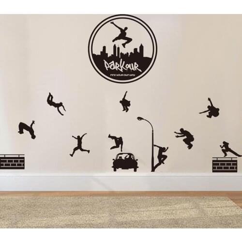 Parkour Graffiti Running Jumping Urban Style Skate Wall Sticker Boy Room Street Culture Wall Decal Bedroom Vinyl Decor