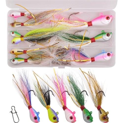 9PCS 7g-42g Bucktail Jig Fishing Lures with 20PCS Snaps Saltwater Artificial Bait Kit for striped Bass Bluefish Surf Fishing