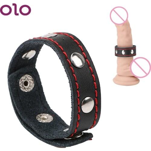 OLO Adjustable Belt Cock Rings Fasten Leather Time Delay Ejaculation Penis Rings Sex Toys For Men Sex Products