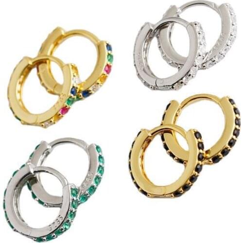 925 Sterling Silver Earring Fashion Colored Zircon Ear Ring Black Red White Ear Bone Nail Cute Wild Simple Woman Girl Ear Jewelr