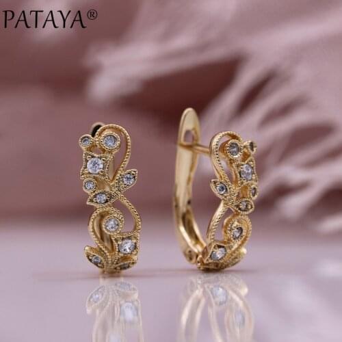 PATAYA New Hollow Flower Leaf Cute Dangle Earrings 585 Rose Gold Square Women Metal Earring Luxury Bridal Unique Fashion Jewelry