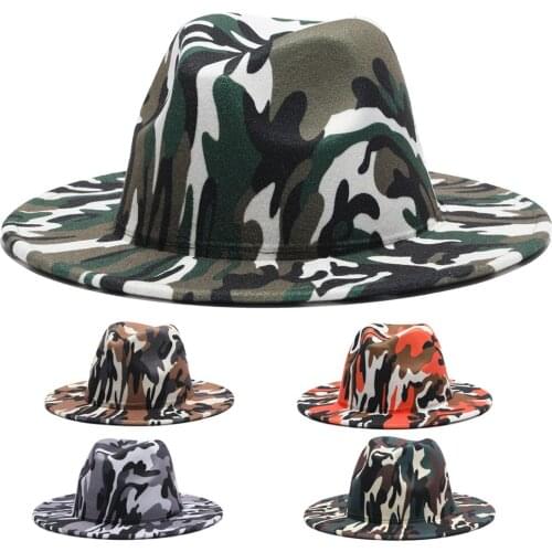 Fedora hats women men camouflage wide brim casual jazz cap print western cowboy luxury outdoor formal dress men women felted hat