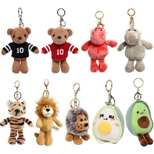 Cute Plush Toy Key Chain Hippo Lion Tiger Elephant Cat Avocado Raccoon Shark Bear Frog Rabbit Fox Plush Keychain Toy Kids Gifts
