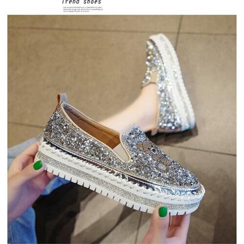 Flat with Shoes Women Men Flats Sequined Cloth Revits Couple Platform Woman Shoes Bling Crysta Black Flat Heels Shoe 35-39