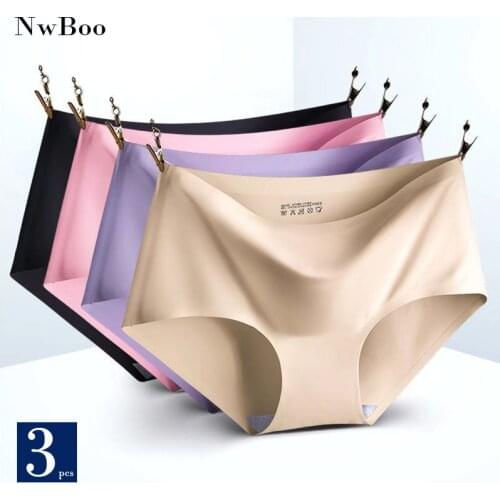 Nwboo 3pcs/Pack Women Seamless Panties Silk Mid Rise Hipster Girls Plus Size Vogue Panties Set Underpant Lingerie