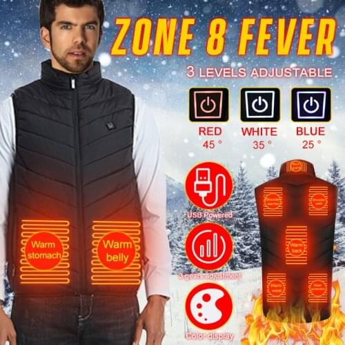 Heated Vest Warm Winter Warm Electric USB Jacket Men Women Heating Coat Washable 8 areas Heat Crew Neck Hiking Vest