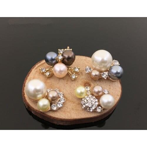 10pcs/lot Fashion Rhinestone 3 Colors Pearl Flower Embellishments Buttons DIY Handmade Materials Accessories for Woman