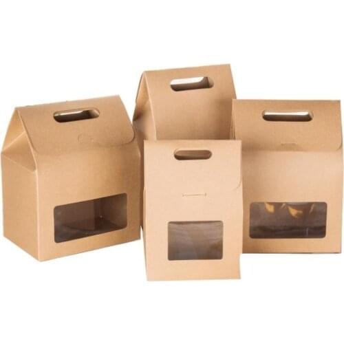 20 pcs Kraft Paper Gift Storage Box with Window for Packing Food Candy Snack Cake Brown Paperboard Gift Box Packaging Bags