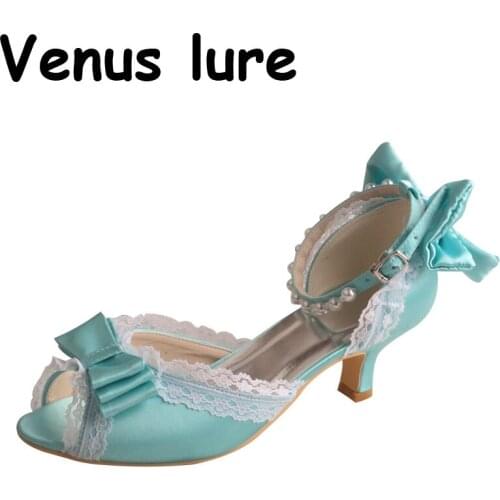 23 Colors Bow Tie Heels Mint Green Dressy Shoes for Women Low Heel Ankle Strap