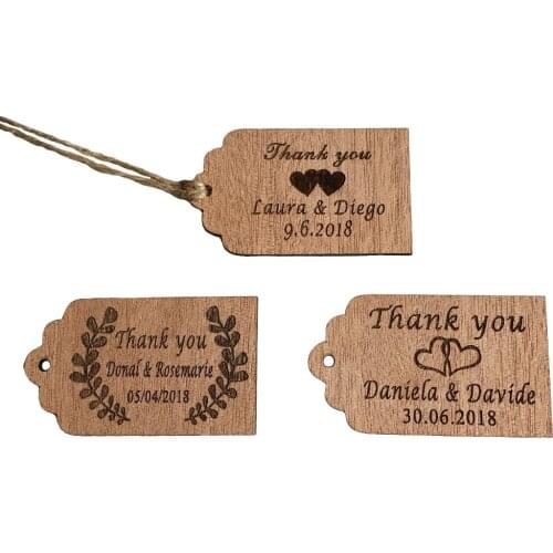 30pcs/50pcs Personalized Thank You Wedding Tags Engraved Wooden Tags Wedding Favor Tag Rustic Wedding Bridal Show decoration