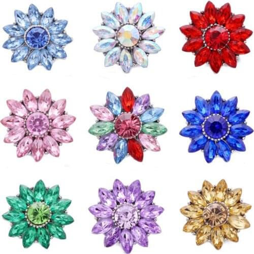 5pcs/lot New Snap Jewelry Vintage Flower Rhinestone 18mm Metal Snap Buttons Fit Snap Button Bracelet Necklace for Women