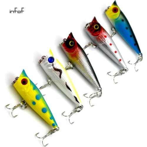 5pc POPPER Fishing Lure Hard Bait 4.8g/0.169oz 5cm/1.96in Fishing Baits Feather Wobbler Bait Crankbait Fishing Tackle