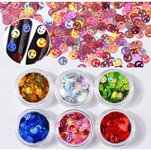 6 Colors Nail Art Glitter Sequins Smile Slices Colorful Laser Acrylic UV Gel Nail Polish Tips Women DIY Nail Decoration