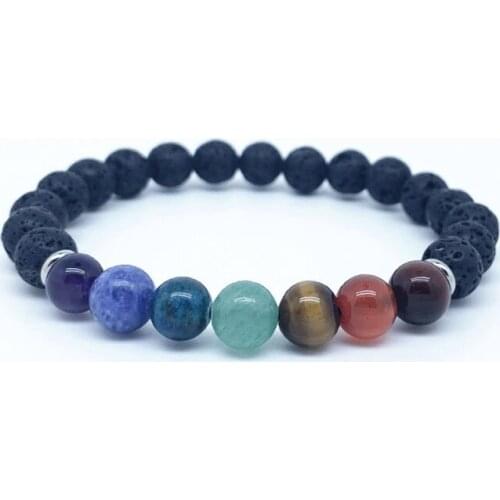 6mm 8mm Natural Molten Rock Top Grade Gemstone 7 Chakra Bracelet Yoga Lovers Cure Energy Crystal String Beads Wealth Healthy Gif