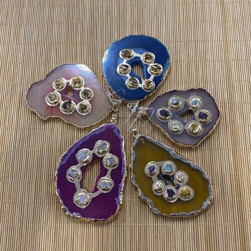Irregular Agate Seven Chakra Fashion Plus Crushed Stone Pendant Used for DIY Jewelry Making Necklace Bracelet Size 40x65-55x85mm