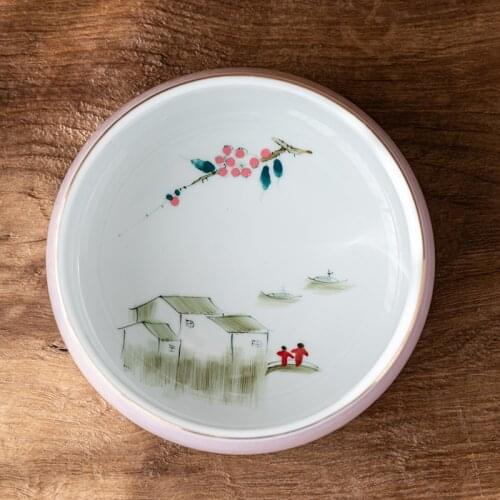 Hand-Painted Large Tea Basin Kung Fu Tea Set Household Tea Cup Container Ceramic Tea Bowl Tea Ceremony Zero with Tea wash