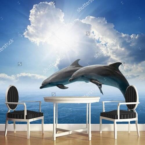 Custom children wallpaper,dolphins, blue sea and sky,photo murals for the living room bedroom childrens room wall wallpaper PVC